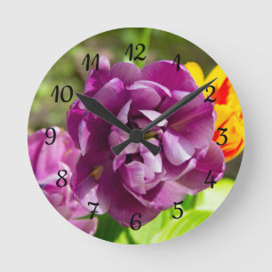 Lilac tulips on a sunny day  round clock