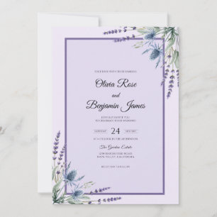 Lilac Violet Sprig Grey Eucalyptus Wedding Invitation