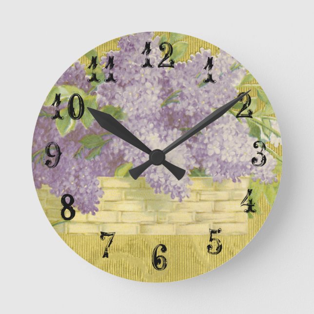 Lilac Wall Clock French Country Decor Shabby Chic (Front)