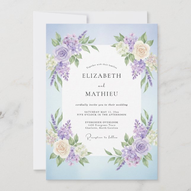 Lilac Warm Cream Painted Wedding Invitation (Front)