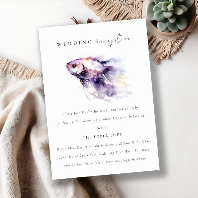 Lilac Watercolor Coastal Fish Wedding Reception Enclosure Card (Creator Uploaded)