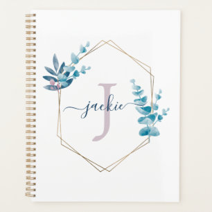 Lilac Watercolor Eucalyptus Frame Monogram Planner