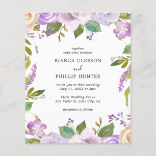 Lilac Watercolor Floral Budget Wedding Invitation