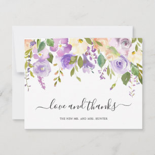 Lilac Watercolor Floral Elegant Wedding Thank You Card
