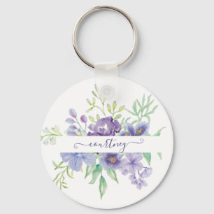 Lilac watercolor floral personalized  keychain