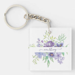 Lilac watercolor floral personalized  keychain