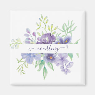 Lilac watercolor floral personalized  magnet