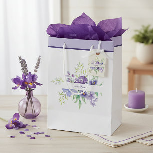 Lilac watercolor floral personalized  medium gift bag