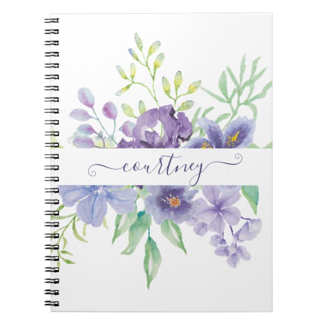 Lilac watercolor floral personalized notebook (Front)