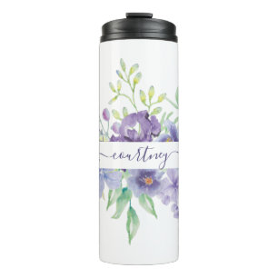 Lilac watercolor floral personalized  thermal tumbler