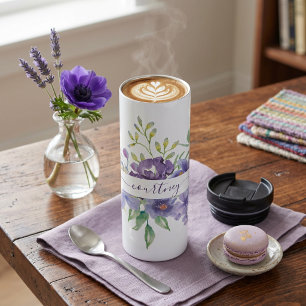 Lilac watercolor floral personalized thermal tumbler
