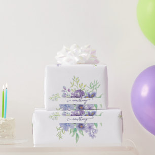Lilac watercolor floral personalized wrapping pape paper