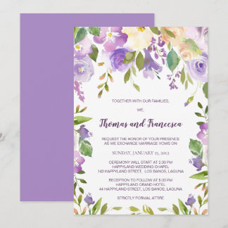 Lilac Watercolor Floral Wedding Invitation