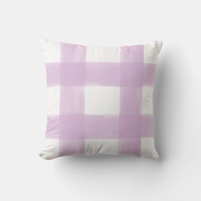 Lilac Watercolor Gingham Throw Pillow (Front)