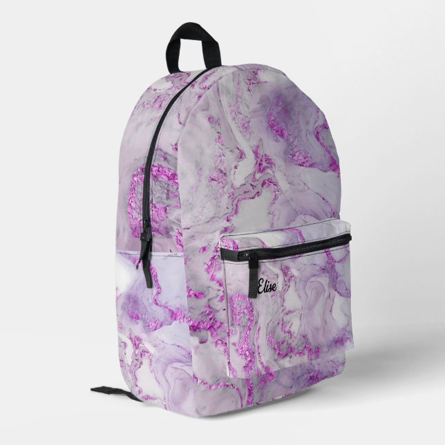 lilac watercolor ink splash printed backpack (Back Corner Left)