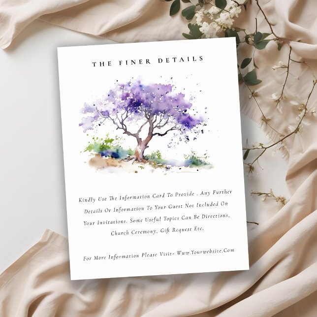 Lilac Watercolor Jacaranda Tree Wedding Details Enclosure Card (Creator Uploaded)