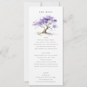 Lilac Watercolor Jacaranda Tree Wedding Menu card