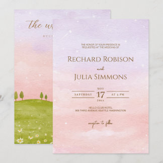 LILAC Wedding Invitation / Watercolor Purple Pink