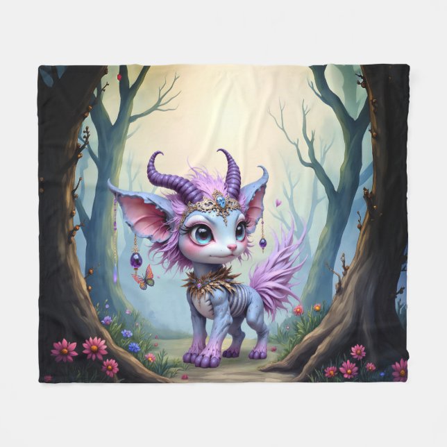 Lilac Whisper – Enchanted Forest Guardian.  Fleece Blanket (Front (Horizontal))