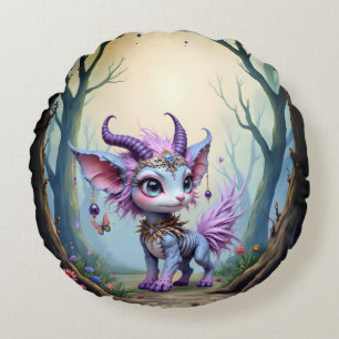 Lilac Whisper – Enchanted Forest Guardian.  Round Pillow
