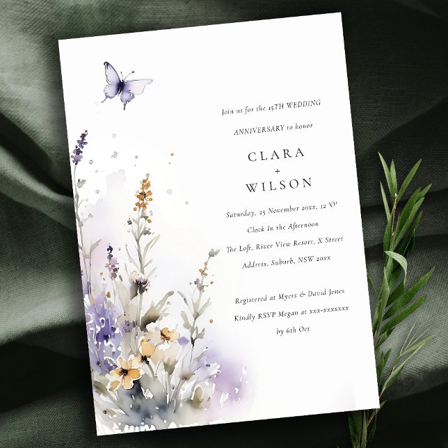 Lilac Wildflower Butterfly Garden Anniversary Invitation (Creator Uploaded)