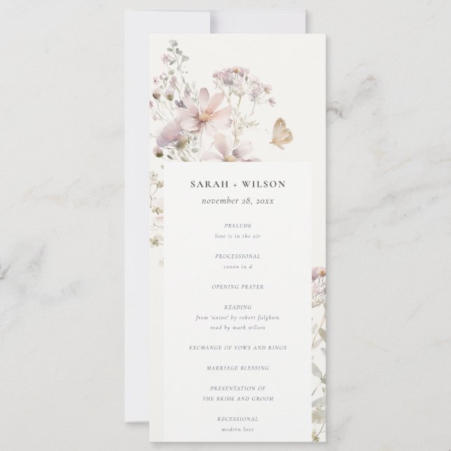 Lilac Wildflower Fern Botanical Wedding Program (Front)