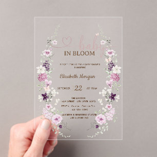 Lilac Wildflowers Butterflies Pink Stripes  Acrylic Invitations