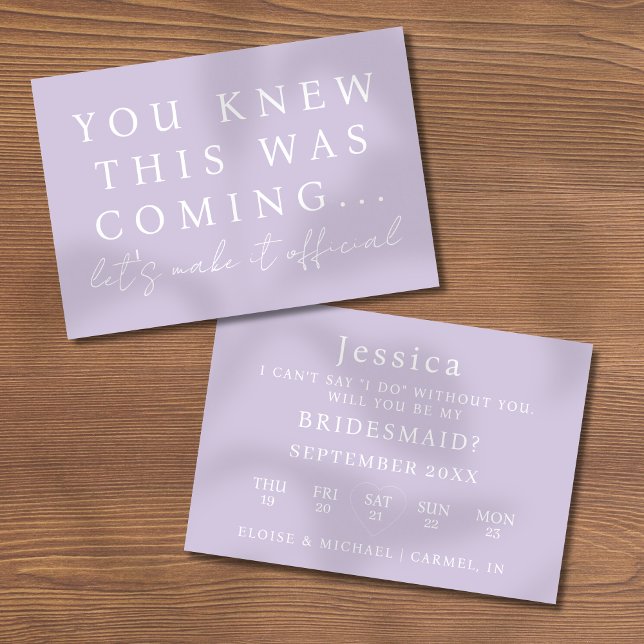 Lilac Will You Be My Bridesmaid Proposal Card (Pop the question to your bridal party with this Will You Be My Bridesmaid Proposal Card! )