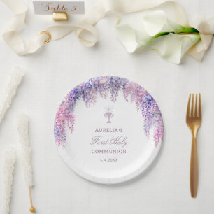 Lilac Wisteria Arch First Communion Paper Plate
