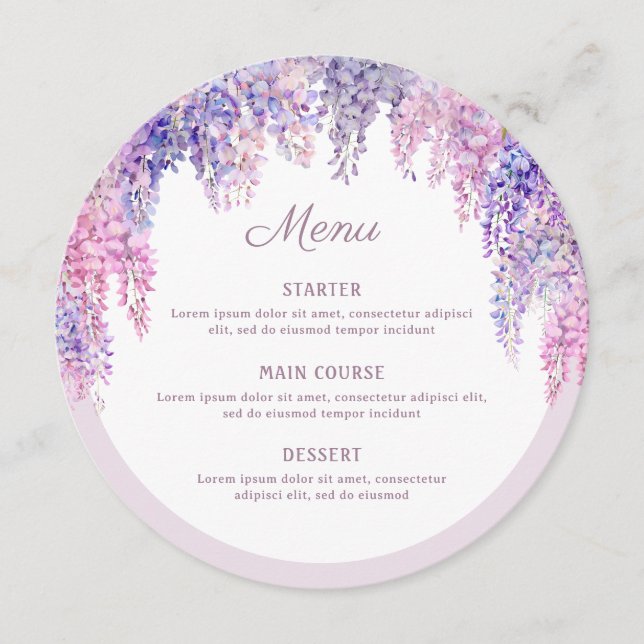 Lilac Wisteria Arch Round Menu (Front)