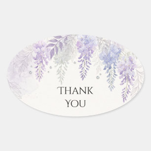 Lilac Wisteria Floral Wedding Thank You Oval Sticker