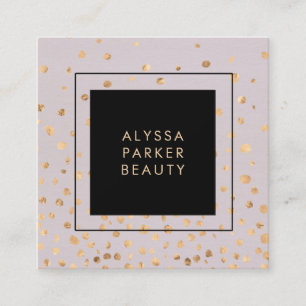 Lilac with Faux Gold Look Dots Square Business Card