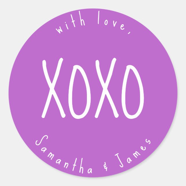 Lilac XOXO Romantic Personalized Classic Round Sticker (Front)