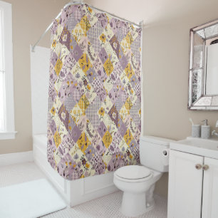 Lilac Yellow Patchwork Quilt Rustic Floral Retro 