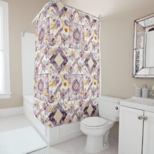 Lilac Yellow Patchwork Quilt Rustic Floral Retro