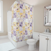 Lilac Yellow Patchwork Quilt Rustic Floral Retro