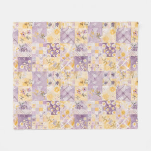 Lilac Yellow Quilt Patchwork Gingham Cottagecore Fleece Blanket