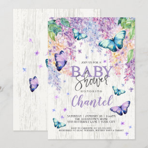 Lilacs and Butterfly Baby Shower Invitation