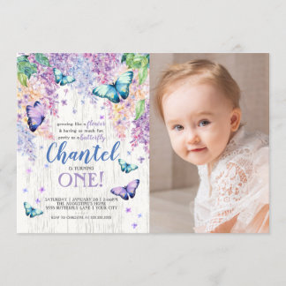 Lilacs and Butterfly | Photo Birthday Invitation