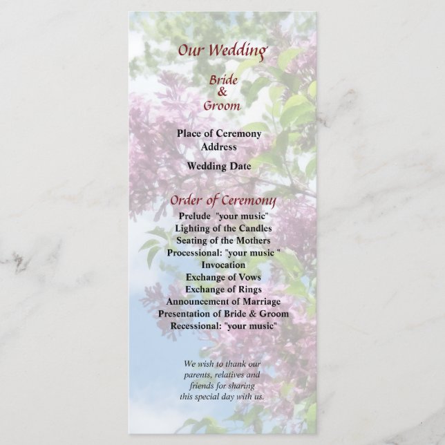 Lilacs and Clouds Wedding Program (Front)
