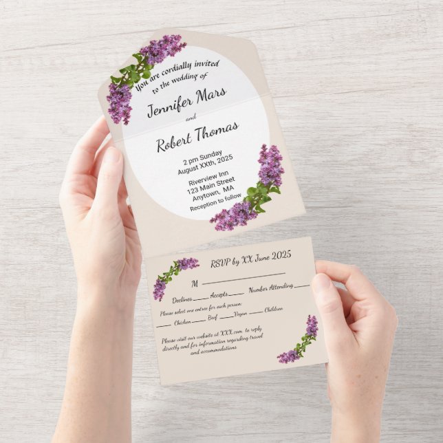 Lilacs and Cream All in One Wedding Invite_2 Invitation (Tearaway)