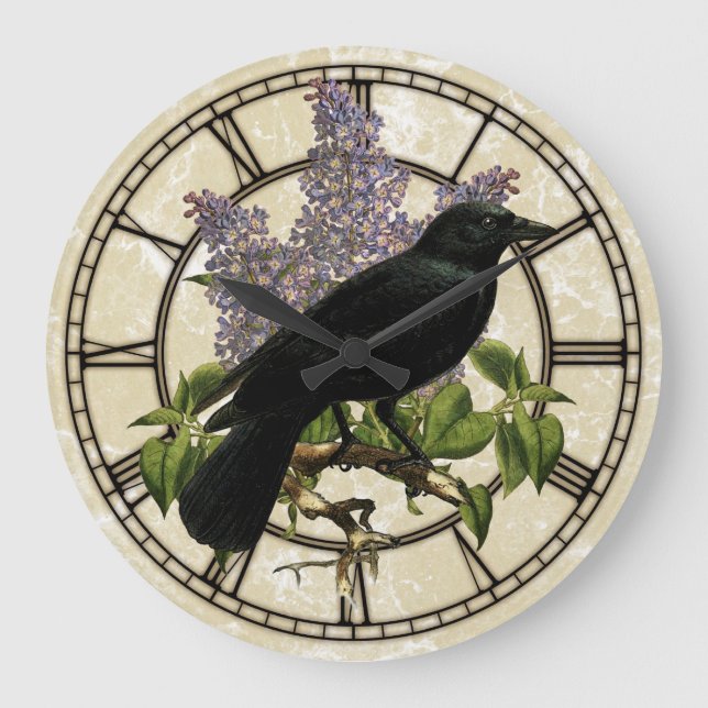 Lilacs And Crow Large Clock (Front)