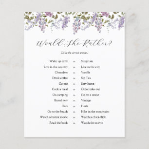 Lilacs and Lavender Bridal Would She Rather Game