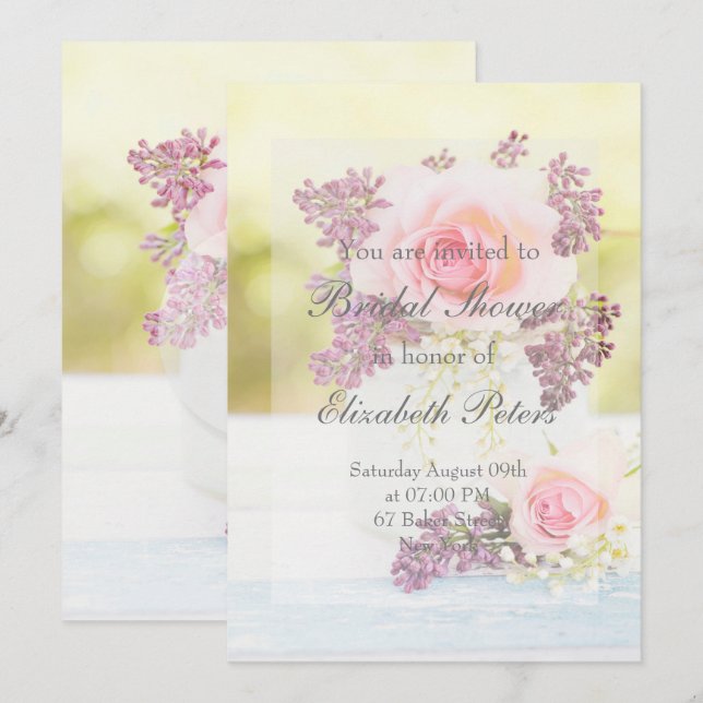 Lilacs and Roses Vintage Wedding Bridal Shower Invitation (Front/Back)
