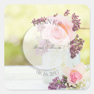 Lilacs and Roses Vintage Wedding Square Sticker
