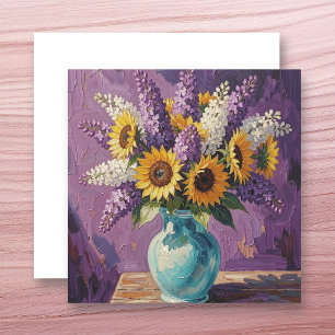 Lilacs and Sunflowers   Botanical Design Blank Card