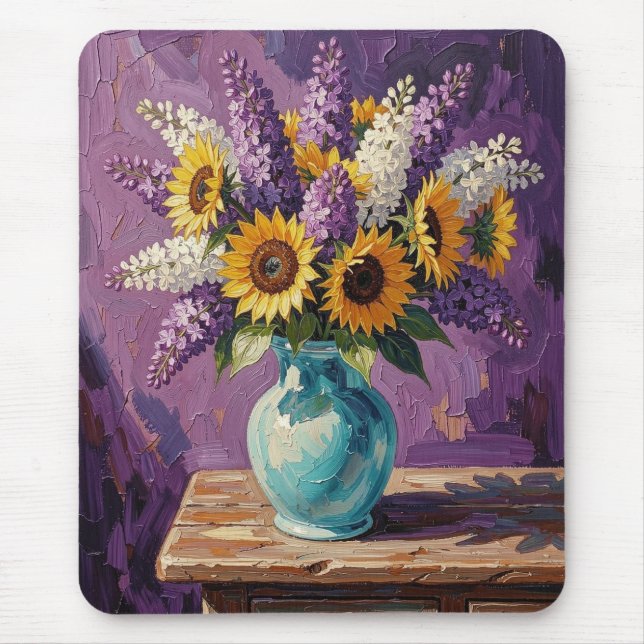 Lilacs and Sunflowers | Botanical Design   Mouse Pad (Front)