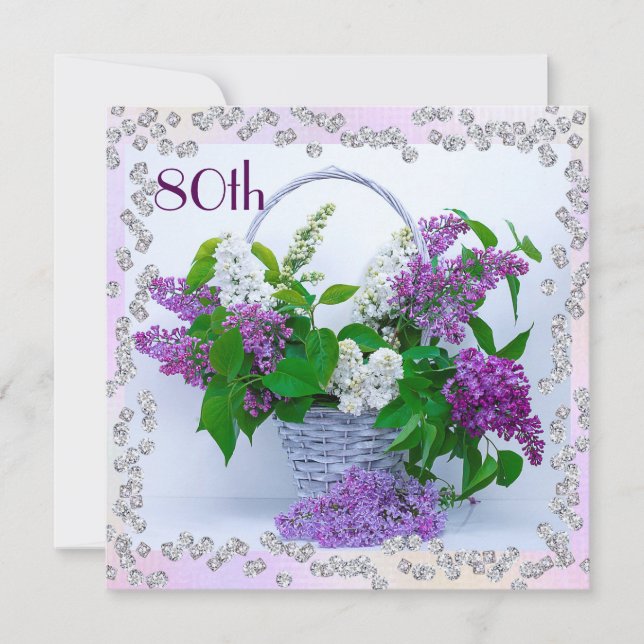 Lilacs & Diamonds 80th Birthday Invitation (Front)