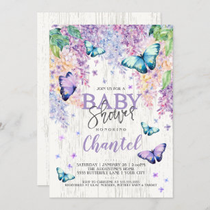 Lilacs et papillon  Invitation Baby shower