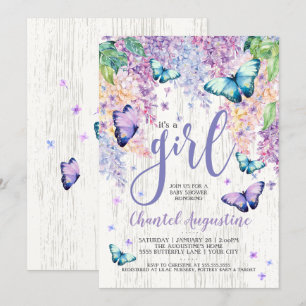 Lilacs et papillon  Invitation Baby shower